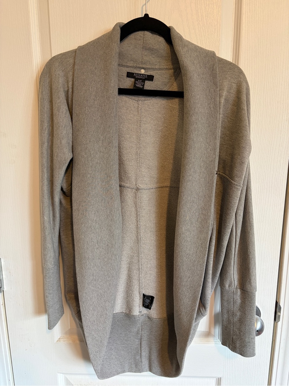 Womens Gray Open-Front Shawl Cardigan Sweater